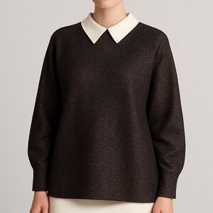 🆕✨Sioni Milano Black Silver Metallic Glitter Sweater Top Contrast 1X Plus Size